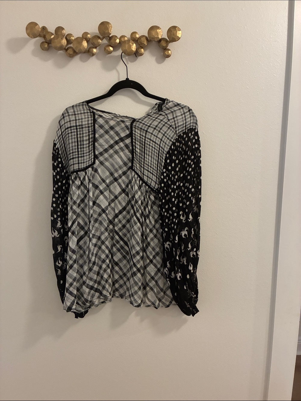 Mixed-Print Black and White Women's Blouse